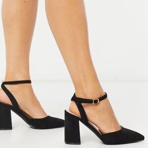 RAID Black Suede Pointy Toe 'Neima' Block Heel Women's Size 9 WIDE FIT